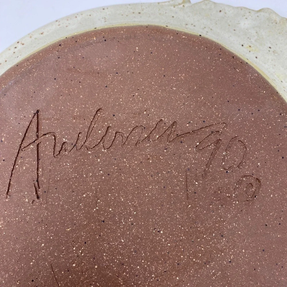 Vtg Bob Andersen Sunflower Pottery Pumpkin Harvest Ceramic‎ Pie Dish Art 1990